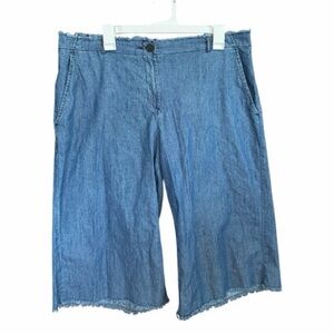 Michael Kors Blue Chambray Raw Hem Bermuda Cotton Shorts Size 14